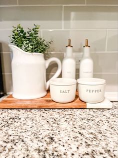 kitchen counter ideas Kitchen Counter Oil Tray Decor, Oil And Vinegar Counter Display, Kitchen Salt Pepper Oil Tray, Kitchen Oil Tray Ideas, White Cabinets With Wood Countertops, Counter Top Decor Kitchen, Modern Farmhouse Kitchen Counter Decor, Corner Kitchen Counter Decor, Cabinets With Wood Countertops