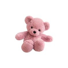 a pink teddy bear sitting up against a white background