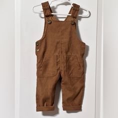 Adorable Overalls. Nwt. Size 6-12 Months Brown Overalls Aesthetic, Brown Short Overalls, Vintage Brown Cotton Overalls, Brown Corduroy Overalls With Pockets, Brown Overalls, Brown Overalls Baby Boy, Corduroy Overalls, 12 Months, Kids Bottoms