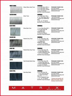 Matrix Hair Color Chart, Matrix Hair Color, Hair Formulas, Matrix Hair, Colored Hair Tips, Matrix Color, Hair Color Formulas, Hair Color Chart, Silver Hair Color