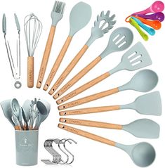 an assortment of kitchen utensils and spoons