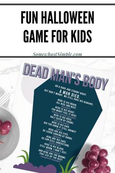 a halloween game for kids with text overlay that reads fun halloween game for kids dead man's body