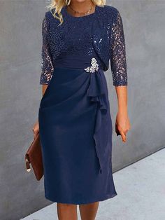 Midi Dress Fall, Navy Blue Midi Dress, Semi Formal Dress, Semi Formal Dresses, Romantic Lace, Cocktail Dress Lace, Versatile Dresses, Lace Midi Dress, Blue Midi Dress