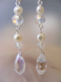 Clare Earrings  R280 Crystal & Pearl by KathleenBarryJewelry, $35.00 Wedding Jewelry Silver, Bridal Drop Earrings, Drop Earrings Wedding, Accessories Crystal, Bridal Earrings Drop, Silver Wedding Jewelry, Wedding Earrings Drop, Pearl Bridal, Crystal Accessories