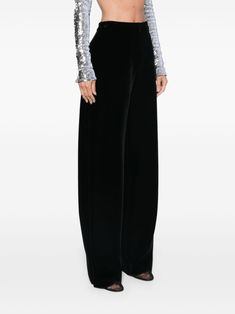 Ever had that one pair of trousers that just feels like a hug? These black high-waisted trousers might just be it, with their perfect blend of style and comfort. They’re like your wardrobe’s best-kept secret, ready to make any day a little more luxurious. Stretch-design velvet for a comfy fit Concealed front button, hook, and zip fastening High-waisted for a flattering silhouette Two side inset pockets for essentials Dart detailing for a tailored look Two rear welt pockets for added style Straig Velvet Flare Pants, Men's Journal, Fringed Belt, Velvet Trousers, Chain Strap Bag, Fringe Skirt, Suit Accessories, High Waisted Trousers, Fashion Colours