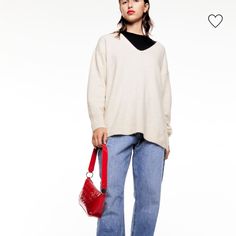 Very Comfy And Soft V Neck Sweater. Never Worn. Too Big For Myself H&m Casual Oversized Sweater, Casual Oversized Sweater By H&m, H&m Casual Fall Sweater, H&m Casual Beige Sweater, Casual Beige H&m Sweater, Oversized Pullover Sweaters, Marled Sweater, Oversized Knitted Sweaters, Home Sport