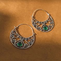 Silver Plated Tribal Hoop Earring Tribal Desert, Image Dread Beads, Labradorite Stone, Green Onyx, Jewelry Earrings Hoops, Alex And Ani Charm Bracelet, Onyx, Silver Plate, Etsy Earrings, Silver Plated