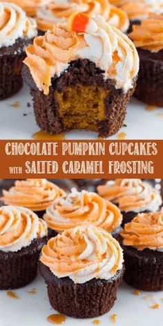 chocolate pumpkin cupcakes with salted caramel frosting