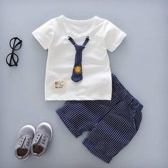 Boy's Clothing White Tie / 4T Fun Top And Bottoms Sets Kids Fashion Casual, Baby Boy Dress, Kids Fashion Clothes, Fashionable Baby Clothes, Boys Wear, Girls Summer Outfits, Clothes Set, Baby Boy Fashion, Boys Clothes