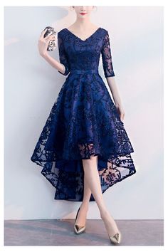 10% off now! Shop navy blue homecoming dress lace high low with sleeves online. Sheprom offers formal, party, casual & more style dresses to fit your special occasions. Homecoming Dresses High Low, Navy Homecoming Dress, Navy Blue Homecoming Dress, High Low Party Dresses, Half Sleeve Women, Cocktail Dress Elegant, Navy Blue Cocktail Dress, Minimalist Dress, Formal Bridesmaids Dresses