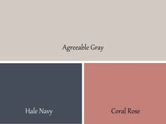 the same color scheme for gray, coral and white walls with text that says agreeable gray