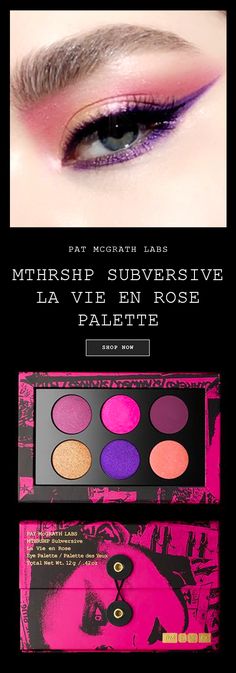 NEW Spring Eyeshadow Palettes: Pat McGrath Labs — MTHRSHP SUBVERSIVE LA VIE EN ROSE PALETTE $55 | Vivid violets, risqué plums and the euphoric glow of incendiary golds. Want this gorgeous pink and purple cat eye? Click through to shop  LA VIE EN ROSE #cateye #pinkmakeup #patmcgrathlabs #springmakeup #eyemakeupideas Makeup Looks Pink, Pat Mcgrath Makeup, Pink Forest, Purple Cat, Trendy Makeup