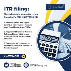 a flyer for an itr filing with calculator, pen and calculator