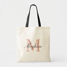 Modern Elegant Rose Gold Personalized Monogram Tote Bag Elegant Rectangular Bag For Personalized Gift, Monogram Tote Bags, Monogram Tote, Personalized Monogram, Note Pad, Tote Bags, Monogram, Rose Gold, Stationery