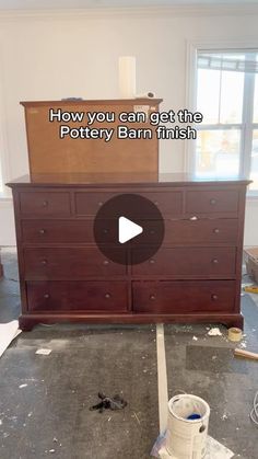 an old dresser with the words how you can get the pottery barn finish