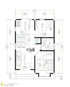 the floor plan for a two bedroom apartment with an attached bathroom and living room area