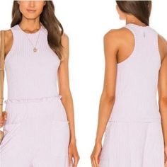 Lavender Super Comfy Very Soft Stretch Material Racer Back Size M Spring Stretch Mauve Tops, Stretch Mauve Tops For Spring, Feminine Sleeveless Purple Top, Spring Purple Tops For Loungewear, Chic Purple Tank Top For Spring, Lavender Stretch Sleeveless Top, Lavender Stretch Tops For Summer, Lavender Sleeveless Stretch Top, Summer Lavender Stretch Tops