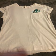 Short Sleeve White T Shirt, Never Used, Front Pocket With Cactus H&m White Graphic Print Tops, H&m Graphic Tee Tops For Spring, H&m Graphic Print Tops For Spring, H&m Spring Graphic Tee Tops, Green Cotton H&m Tops, H&m Cotton Top For Vacation, H&m Casual White T-shirt, Casual Spring Tops By H&m, H&m Graphic Tee For Spring