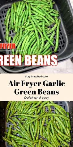 air fryer garlic green beans with text overlay