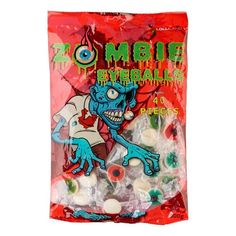 the zombie candy bag is filled with gummy balls