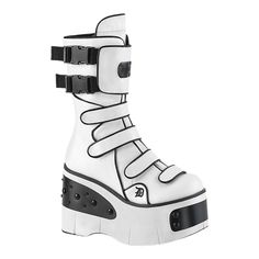 Demonia Kera 108 Strappy Platform Boots White Vegan Leather New Size 5 White Platform Boots, Goth Platforms, Demonia Boots, Alternative Shoes, Demonia Shoes, Punk Boots, Space Girl, Swag Shoes, Future Fashion