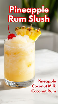 Pineapple Rum Slush Slushie Cocktails, Pineapple Rum Slush, Coconut Rum Cocktails, Pineapple Rum Drinks, Ice Pop Recipes, Slush Recipes, Frozen Cocktail