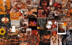 halloween collage with pumpkins, ghostes and other things on it's side