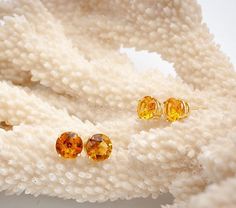 These perfectly simple Citrine studs exhibit slightly different honey tones. Did you know that the plethora of Citrine colors is due to where where they are mined in the world? While Natural Citrine is most prominently mined in Brazil, it is also abundan Natural Citrine