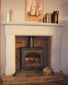 a wood burning stove in a living room