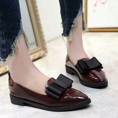 England Vintage Classic Patent Leather Shoes Pointed Head Bowtie Knot Women Shoes Loafers Shoes For Women Flats, Oxford Shoes For Women, Black Oxford Shoes, Heels Patterns, Black Oxfords, Women Flats, Point Shoes, Pu Heels, Patent Leather Shoes