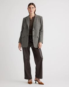 Italian Wool Oversized Blazer Chic Button-up Tweed Jacket With Pockets, Classic Blazer With Buttoned Pockets, Business Casual Button-up Tweed Jacket With Pockets, Winter Blazer With Welt Pockets And Button-up Shape, Winter Workwear Blazer With Pockets, Single-breasted Tweed Jacket For Business Casual, Casual Single-breasted Tweed Jacket For Office, Classic Fall Blazer With Patch Pockets, Tailored Tweed Jacket With Pockets