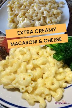 macaroni and cheese on a plate with broccoli