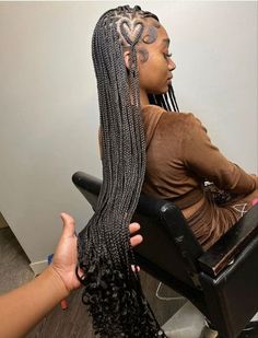 Fed In With Knotless Braids, Hair Styles Different, 48 Inch Knotless Braids, Braided Hairstyles For Black Women Curly, Goddess Braids With Heart On The Side, Pee A Boo Braids, Goddess Braids Space Buns, Back 2 School Hairstyles Black Braids, Brading Hairstyles Teens