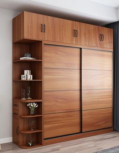 a large wooden cabinet in the corner of a room