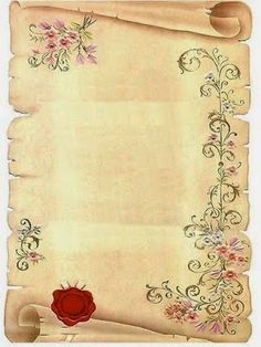 a piece of paper with flowers on it and a red rose in the corner,