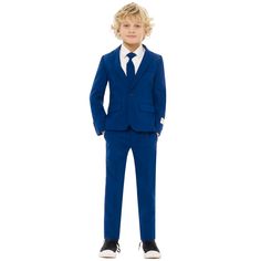 Description Every man, including the youngest, needs a blue suit in his wardrobe. This outfit comes with a jacket, pants, and a safe clip-on tie. Your little one will look the part on any special occasion in this stylish and affordable outfit. Product Features: Navy blue royale boy child slim fit suit Quality slim fit cut suit Recommended for both indoor and outdoor use Perfect for Halloween and other themed parties Care instructions: machine washable 3-Piece set includes: Jacket Pants Tie Jacket: The suit is regular length with 1 button front, 1 inside pocket, and 3 button cuff Includes fully lined double vented back, notch lapels Comes with front flap pockets, a left chest pocket, and padded shoulders Pants: 2 side pockets with elastic and adjustable waistband Comes with belt loops and w Suit Prom, Wedding Party Outfits, Slim Suit, Navy Blue Suit, Party Suits, Classic Suit, Cooler Look, Slim Fit Suit