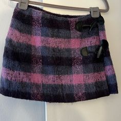 Moschino Jeans Skirt Mohair Mini Plaid Size 10 ( Fits Size 6). Preowned Moschino Jeans, Jeans Skirt, Jean Skirt, Moschino, Pink Purple, Womens Skirt, Size 10, Plaid, Size 6