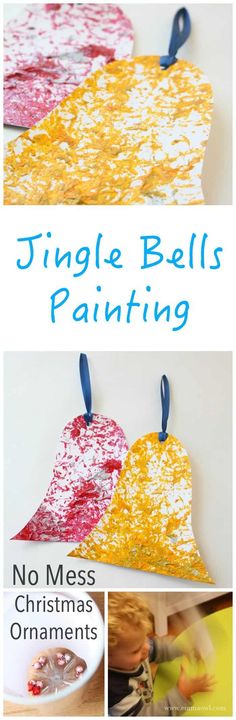 three different images of christmas ornaments with the words, simple bells painting