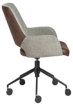 an office chair with wheels on it and a seat cushion in grey, brown and white