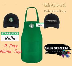 starbucks apron, starbucks hat and starbucks cap are on sale for $ 2 00 each