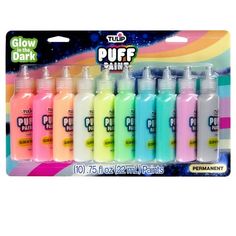 glow in the dark puffy hair pastes - set of 6 bottles, assorted colors