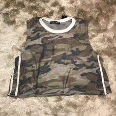 Brand New With Tags Purchased From Fashion Nova. Size Medium. Selling Matching Shorts Separately Casual Camouflage Tank Top For Summer, Casual Camouflage Tank Top, Cream Crop Top, Leather Crop Top, Brown Crop Top, Plaid Crop Top, Graphic Crop Top, Velvet Crop Top, Crop Top Tees