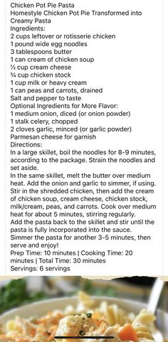 the recipe for chicken pot pie is shown in an image above it's description