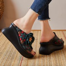 Nayib Women's Clogs | Ultrasellershoes.com – Ultra Seller Shoes Wedge Slippers, Summer Heels, Casual Slippers, Leather Clogs, Womens Clogs, Rubber Heels, Cow Leather, Embossed Leather, Leather Fashion