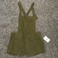 Cutest Army Green Shortalls And Super Soft Fabric. These Are Brand New And Never Worn Casual Green Shortalls With Pockets, Green Utility Jumpsuits And Rompers For Spring, Spring Utility Overalls, Spring Utility Style Jumpsuits And Rompers With Bib Front, Spring Utility Shortalls With Pockets, Spring Utility Overalls With Bib Front, Utility Bib Front Overalls For Spring, Lace Jean Shorts, Lace Denim Shorts