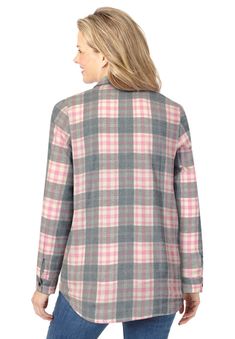 <div>This cotton flannel is brushed to perfection for cozy comfort. A collar, button cuffs and button front add to the classic appeal. Made in a perfect tunic</div> Collared Shirt For Fall Loungewear, Collared Shirt For Loungewear In Fall, Fall Daywear Tops With Spread Collar, Spread Collar Tops For Fall Daywear, Collared Cotton Flannel Shirt For Fall, Fall Shirt With Button Closure For Daywear, Fall Daywear Shirt With Spread Collar, Spread Collar Shirt For Daywear In Fall, Fall Daywear Shirt With Button Cuffs