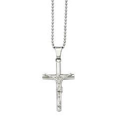 Metal: Stainless steelClosure: Lobster claspDimensions: 22" long bead chainPendant Size: 50x25mmJewelry photos are enlarged to show detail. Birthday List, Religious Jewelry, Photo Jewelry, Pendant Necklaces, Jewellery And Watches, Cross Necklace, Mens Jewelry, Fine Jewelry, Necklaces