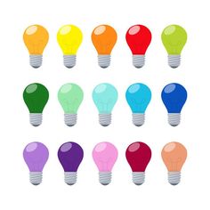 a set of different colored light bulbs on a white background