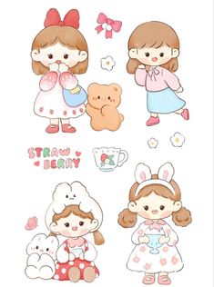 Cute Easy Doodles, Cute Bunny Cartoon, Cute Doodles Drawings, Cute Love Cartoons, Chibi Drawings, Cute Cartoon Drawings, Kawaii Doodles, Kawaii Stickers, Cute Easy Drawings