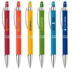 four different colored pens with the same logo on them